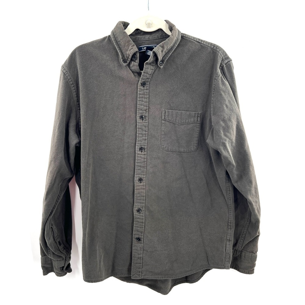 Lands' End green chamois flannel button down shirt 15 15.5 traditional fit M